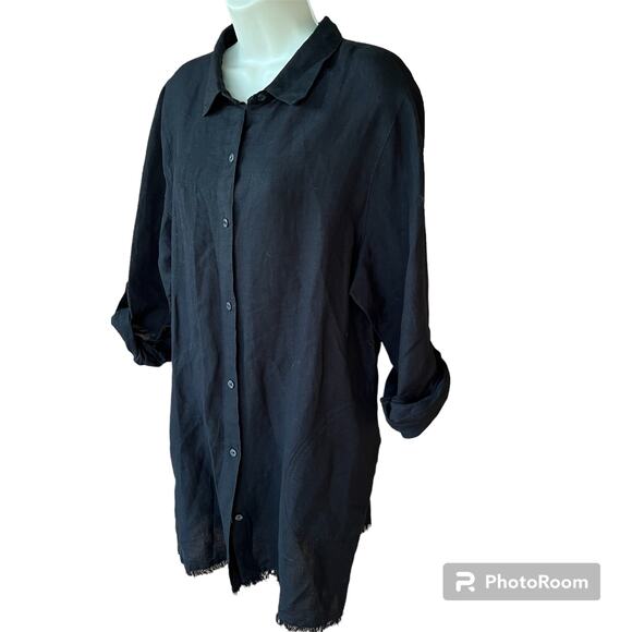 Tommy Bahama St. Lucia Linen Blend Boyfriend Shirt Black Swim Cover Up Women's L - Picture 5 of 12